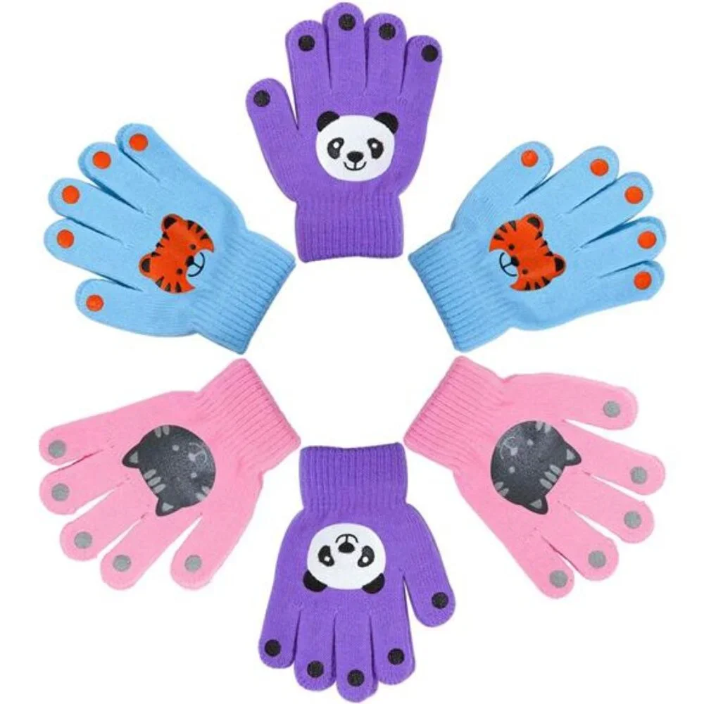 6 Pairs Kids Warm Magic Gloves Winter Stretchy Knit Gloves